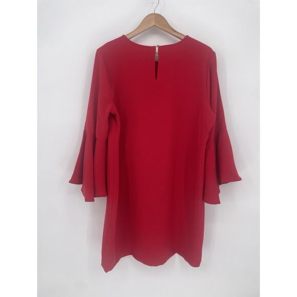 Mud Pie Women’s Large Red Long Bell Sleeve Button Keyhole Back Short Shift Dress - Picture 7 of 10